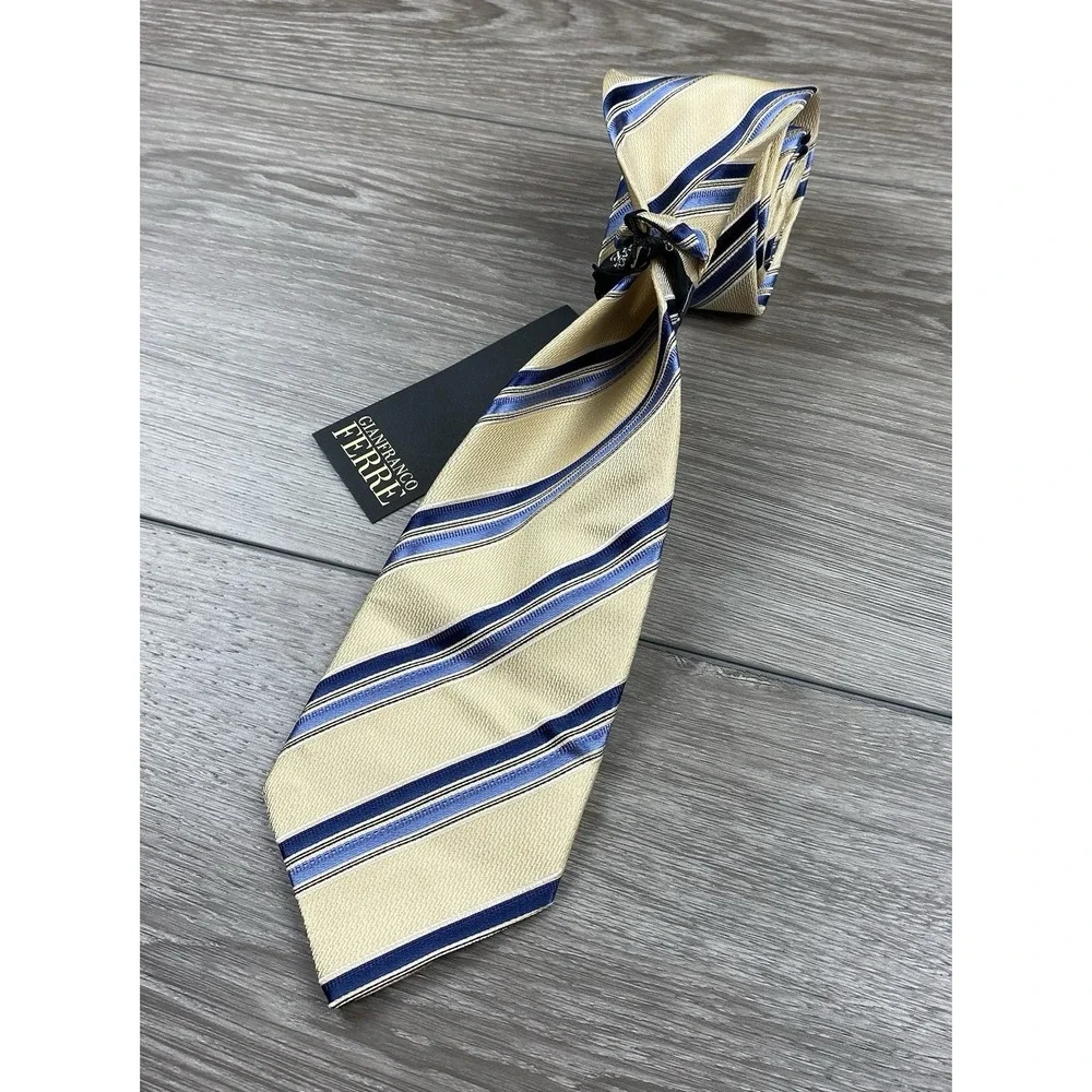 Gianfranco Ferre Men's 100% Silk Striped‎ Neck Tie Yellow Blue New